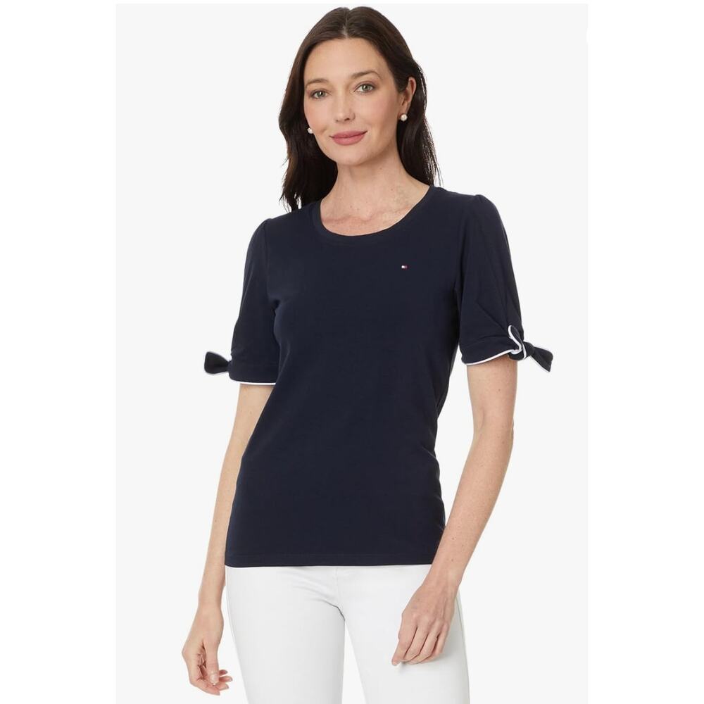 Tommy Hilfiger Women's Top T-Shirt with Tie Sleeves navy nautical preppy sz S